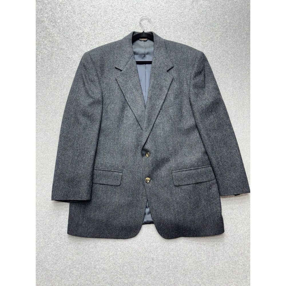 Bill Blass Wool Tweed Blazer‎ 42R Navy Herringbone Coat Jacket Old Money